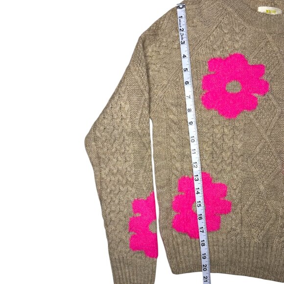 NWT Anthropologie Maeve Cable Knit Floral Sweater Tan Pink Flowers S Retail $128 - Picture 4 of 8